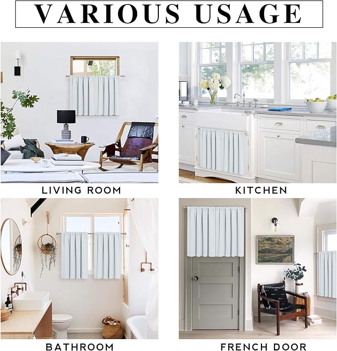 RYB HOME Small Window Curtains Blackout - Privacy Energy Saving Insulating Curtains Blinds for Bedroom Bathroom Basement Kids Nursery Kitchen, W 34 x L 48 inches, Greyish White, 2 Panels
