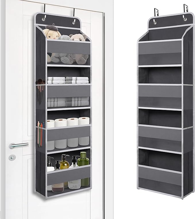 Over The Door Hanging Organizer with 4 Large Pockets – Closet, Bathroom, Nursery, Bedroom, Dorm Storage for Toys, Cosmetics, and Baby Essentials, Gray