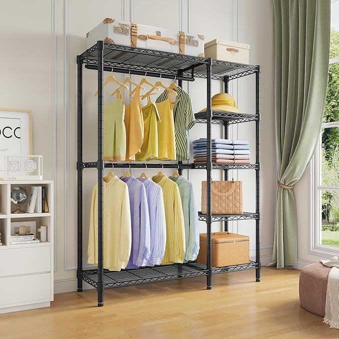 VIPEK V7 Garment Rack for Hanging Clothes Heavy Duty Clothes Rack with Shelves, Portable Closet Racks Metal Clothing Racks 5 Tiers Freestanding Closet Wardrobe System, Max Load 670lbs, Black