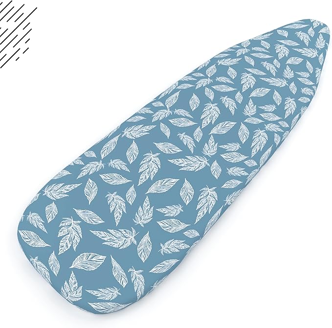 Encasa XO Ironing Board Cover and Pad 42"x14" - Thick 3mm Felt Padding, Drawstring Tightening & Lock, Easy Fit, Scorch & Stain Resistant, Fits Medium Ironing Board - Big Leaves Blue