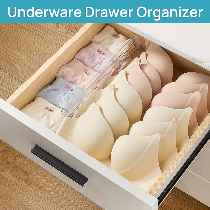 Vtopmart 8 Pack Shallow Drawer Dividers, 2.36" High 12.67"-21.14" Adjustable Expandable Kitchen Drawer Organizer, Clear Plastic Organizer Separators for Flatware, Utensil, Cutlery, Underwear, Clothes