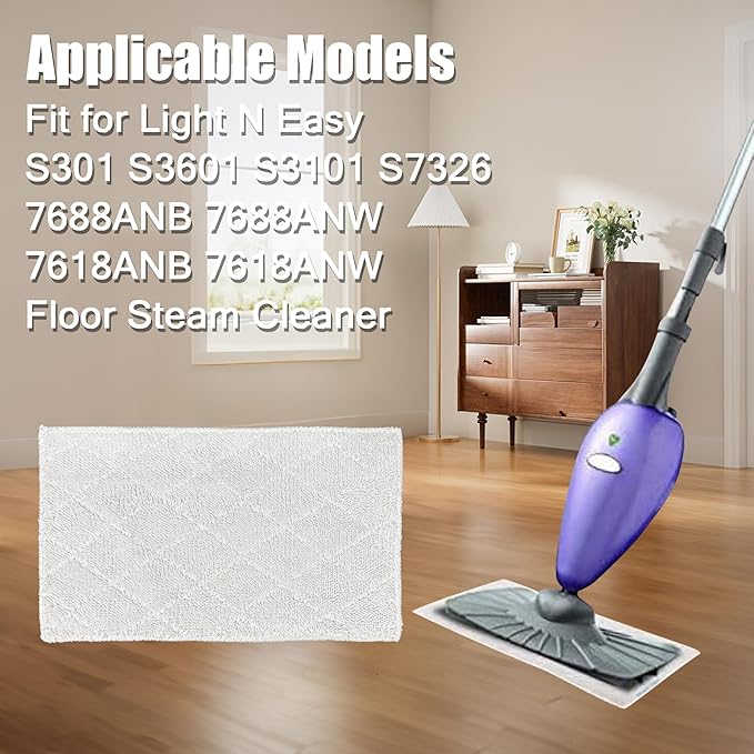 Light 'N' Easy Steam Mop Pads Replacement Reusable for S3601 S3101 S7326 7688ANB 7688ANW Floor Microfiber Cleaning Cloths (6 Pack)
