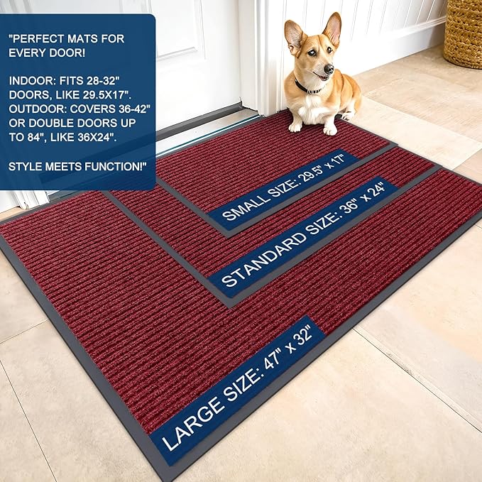 OLANLY Front Door Mat Indoor Outdoor Entrance, Waterproof Heavy Duty Doormat, Fade Resistant, Low Profile, Easy Clean Patio Porch Welcome Floor Mats for Entry, 59x20, Wine Red