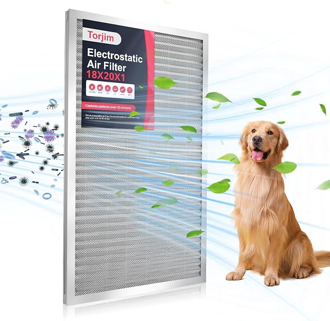 Torjim 18x20x1 MERV8 Washable Electrostatic Air Filter - AC/HVAC Furnace Filter, Permanent, Easy Install