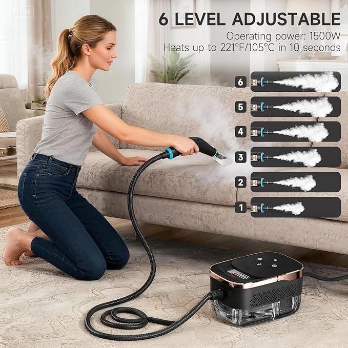 Steam Cleaner, Portable Steamer for Cleaning, Multipurpose Cleaning Steamer with Replacement Heads for Home, Dirt, Grease, Grout, Tile,Floor, Car Detailing