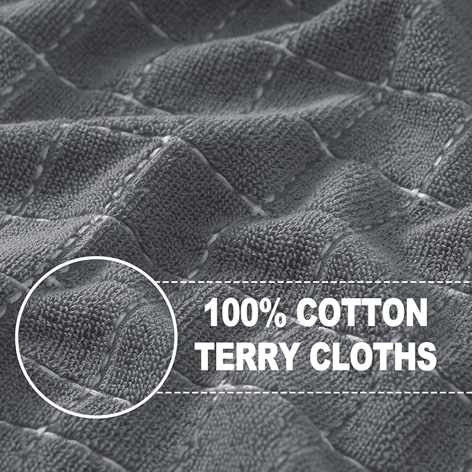 Homaxy 100% Cotton Terry Kitchen Towels(Grey, 13 x 28 inches), Checkered Designed, Soft and Super Absorbent Dish Towels, 4 Pack