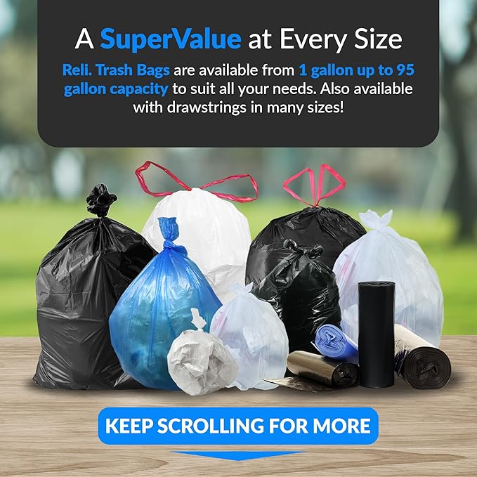 Reli. 30-33 Gallon Trash Bags Heavy Duty | 250 Count Bulk | Black Large Trash Bags 30+, 32 Gallon | Made in USA