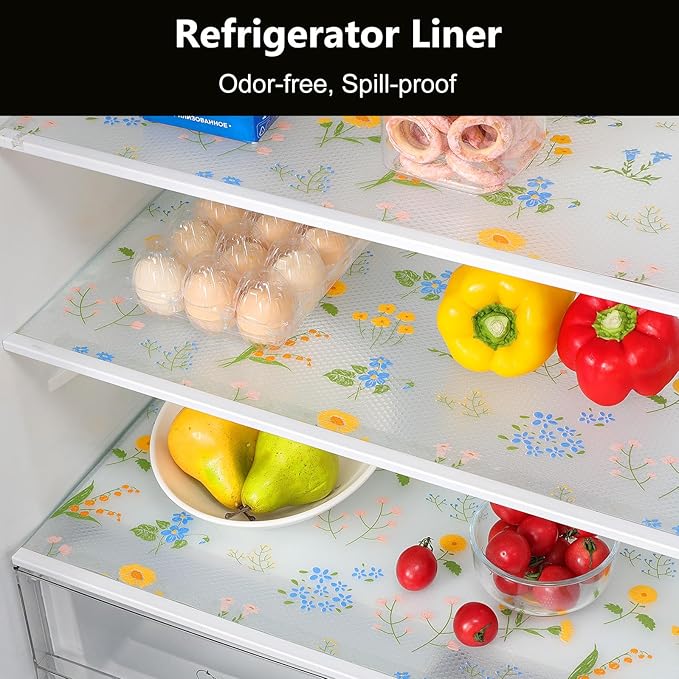 INNOLITES Non-Slip Shelf Liner – Cabinet & Drawer Liner Non-Adhesive – Waterproof Oil-Proof – Durable EVA with Floral for Kitchen Cabinets Refrigerator – BPA-Free, Easy to Cut 17.7" x 360"