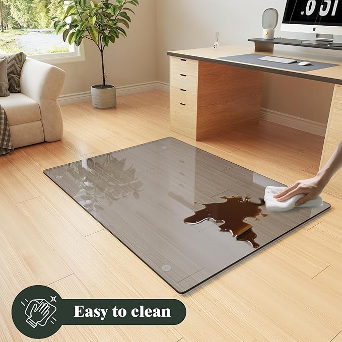 Koonmi Tempered Glass Chair Mat for Hardwood Floors & Carpets, 30" x 55“ Grey Heavy Duty Office Floor Protector with Noise-Free Gliding Shatterproof for Home Office Desk