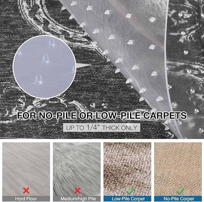Chair Mat for Carpet, 36" x 48" Desk Chair Mat for Carpeted Floors, Non-Slip Office Vinyl Mat for Carpet with Studded, Easy Glide Heavy Duty Floor Protector Mat for Home Office, Clear