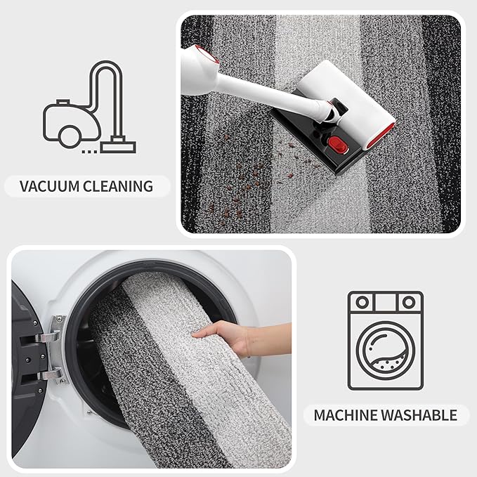 Kitinjoy Indoor Outdoor Door Mat, 71x24 Non-Slip Absorbent Dirt Trapper, Low-Profile Washable Inside Entrance Front Floor Mat, Sturdy Soft Entry Doormats for Entryway, Grey