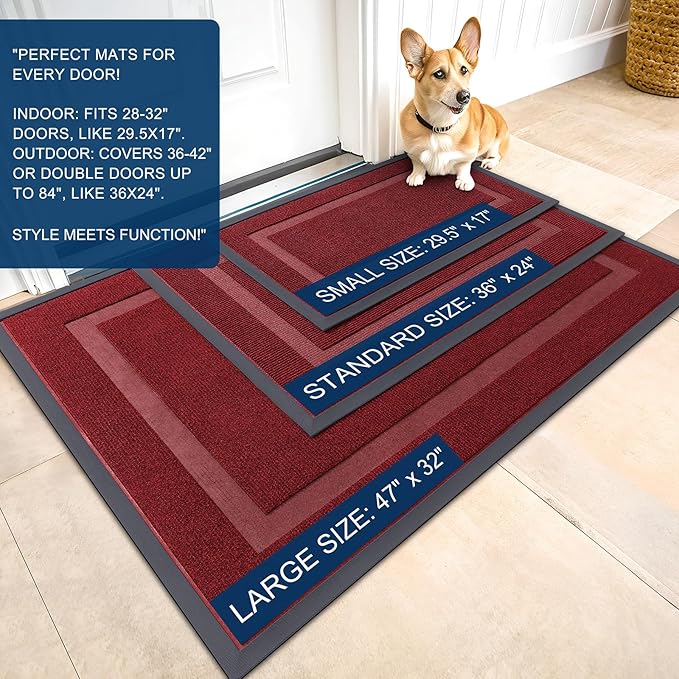 OLANLY Front Door Mat Indoor Outdoor Entrance, Waterproof All-Season, All-Weather Doormat, Sturdy Natural Rubber, Fade Resistant, Low Profile, Easy Clean Patio Porch Entryway Mat, 71x23, Wine Red