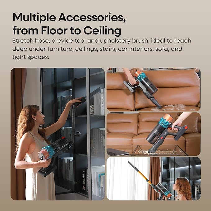ElecKeys Cordless Vacuum Cleaner, Upgraded 580W 48KPA 65Mins Vacuum Cleaners for Home, Stick Vacuum with Self-Standing and Touch Screen, Anti-Tangled Handheld Vacuum for Pet Hair, Floors, Carpets, K10