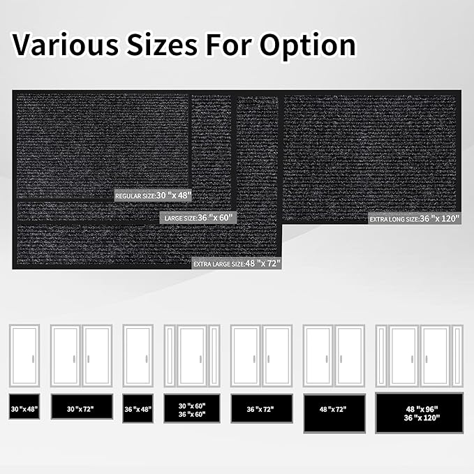 Front Door Mat Indoor Outdoor Entrance, 30" x 60" Dirt Resistant and Absorbent Door Mat, TPR Backing Non-Slip Doormats, Easy to Clean, Low Profile Welcome Floor Mat for Outside Entry