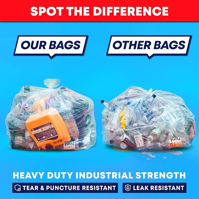 Tasker 30-33 Gallon Trash Bags Heavy Duty (Value 100/Bags w/Ties) Clear Large Plastic Recycling Garbage Bags. 30 Gal, 32 Gallon Clear Large Trash Bags