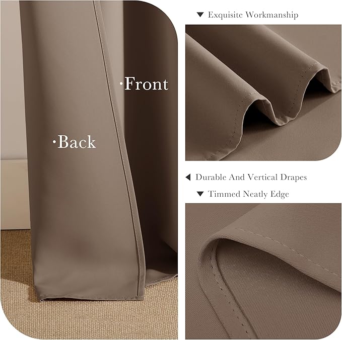 PONY DANCE Blackout Curtain Panels - Thermal Insulated Light Blocking Window Draperies Drapes Room Darkening Privacy Protect Energy Efficient for Small Windows Bedroom, 42 by 45 inch, Mocha, 2 PCs