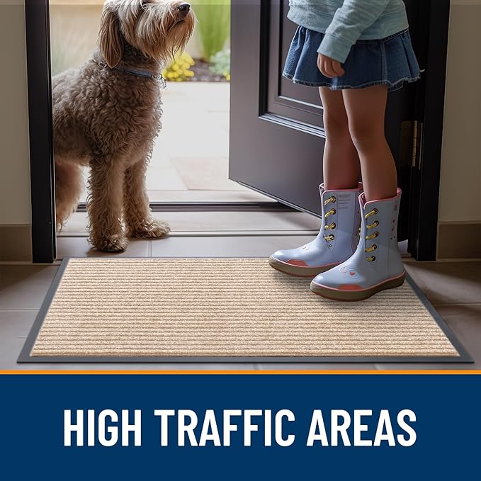 OLANLY Front Door Mat Indoor Outdoor Entrance, Waterproof Heavy Duty Doormat, Fade Resistant, Low Profile, Easy Clean Patio Porch Welcome Floor Mats for Entry, 59x20, Beige