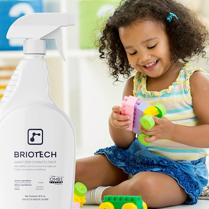 BRIOTECH Sanitizer Disinfectant Hypochlorous, Kill 99.99% of Viruses & Bacteria, Control Mold, Eliminate Odor, Gentle for Nursery & Play Rooms, Food Contact Surface Sanitizer, 1 Gallon Refill