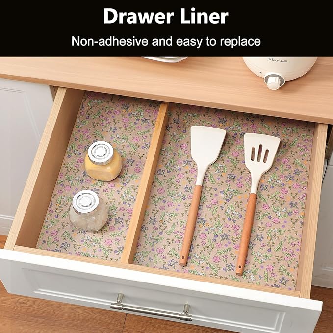 INNOLITES Non-Slip Shelf Liner – Cabinet & Drawer Liner Non-Adhesive – Waterproof Oil-Proof – Durable EVA with Floral for Kitchen Cabinets Refrigerator – BPA-Free, Easy to Cut 17.7" x 360"