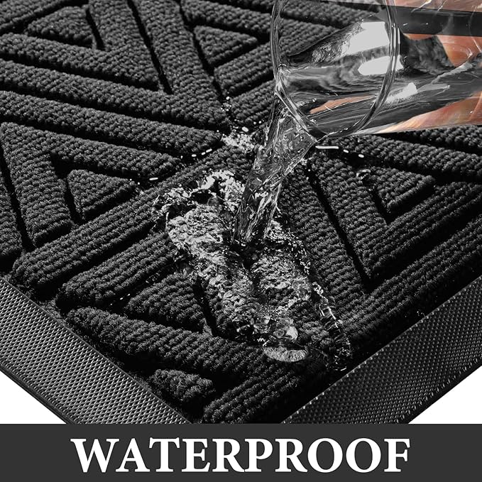 Yimobra Outdoor Mats for Front Door 29.5x17, All-Weather Waterproof Non-Slip Outdoor Door Mat Outside Eentrance, Garage/Patio Entryway Indoor Doormat, Easy Clean, Black
