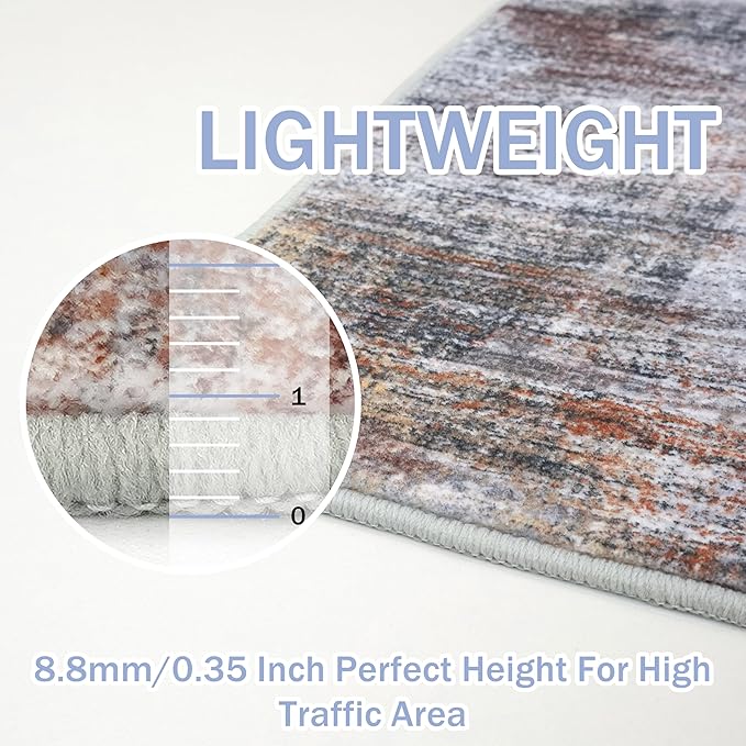 IOHOUZE Abstract Area Rug 3x5 Ft Washable Rugs for Entryway Indoor, Non Slip Kitchen Rug Printed Faux Wool Throw Rugs, Indoor Door Mat for Door Entrance Foyer Living Room, Orange Grey