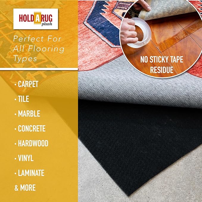 Hold-a-Rug Plush 2'6 x 8' Nonskid, Nonslip Rug Pad, Reversible Gripper, ¼ Thick, Safe for All Floors and Carpet, Keep Area Rugs Secure