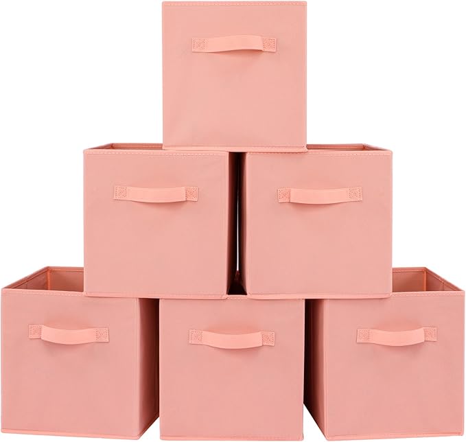 Stero 13x13x13 Inch Fabric Storage Bins 6 Pack Fun Colored Durable Storage Cubes with Handles Foldable Cube Baskets for Home, Kids Room, Closet and Toys Organization Peachpuff