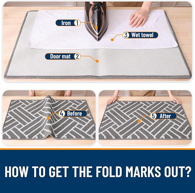 OLANLY Runner Indoor Door Mat, 47x20 Inch, Dirt Resistant and Absorbent, Non-Slip Rubber Backing Floor Mats, Easy Clean Low-Profile Doormat for Entryway, Front Door, and Inside Entrance, Grey