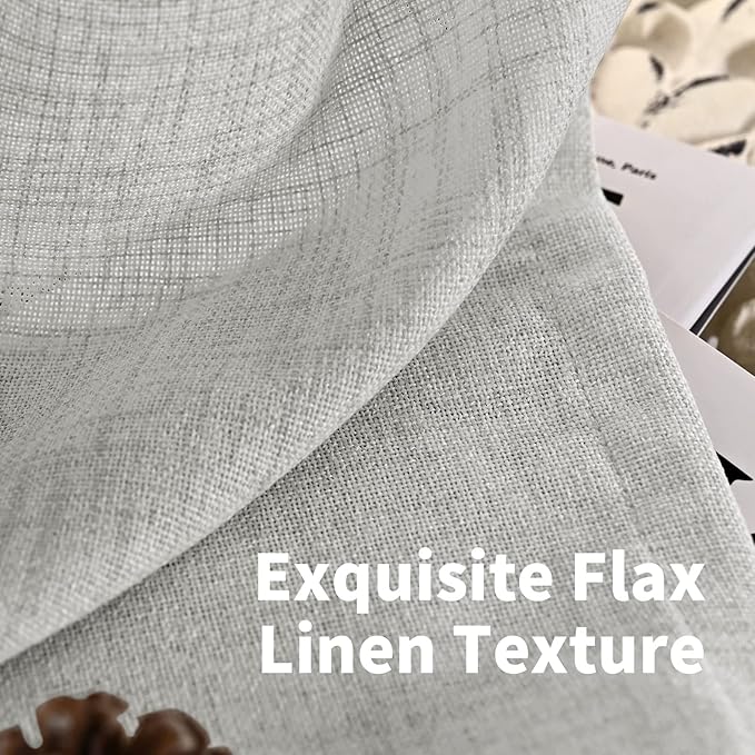 YoungsTex Light Grey Linen Curtains 63 Inches Length 2 Panels for Living Room - Textured Semi Sheer Drapes with Rod Pocket Back Tab Light Filtering for Bathroom Bedroom, 52 X 63 Inch