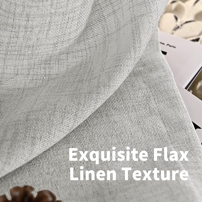 YoungsTex Light Grey Linen Curtains 45 Inch Length for Short Window, Light Filtering Burlap Textured Drapes Rod Pocket Back Tab for Kitchen Living Room Bedroom, 2 Panels, 42 X 45 Inch
