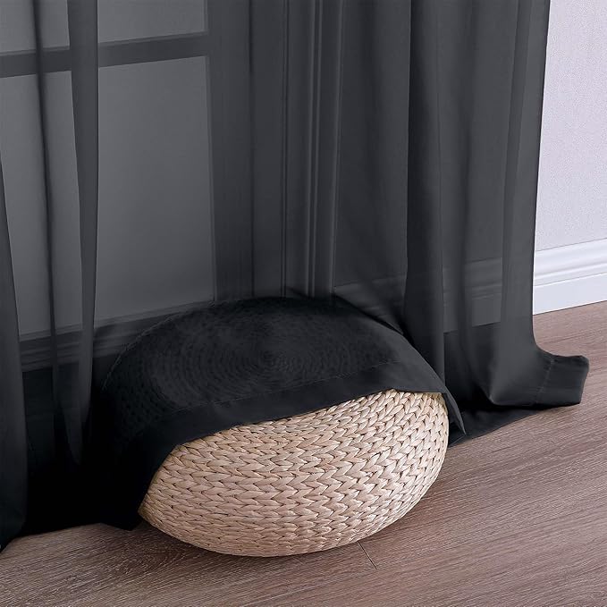 Chyhomenyc Black Sheer Curtains 84 Inches Long 2 Panels, Light Filtering Black Curtains for Living Room, Soft Gentle Voile Rod Pocket Bedroom Window Drapes, 59Wx84L Inch, 2PCS