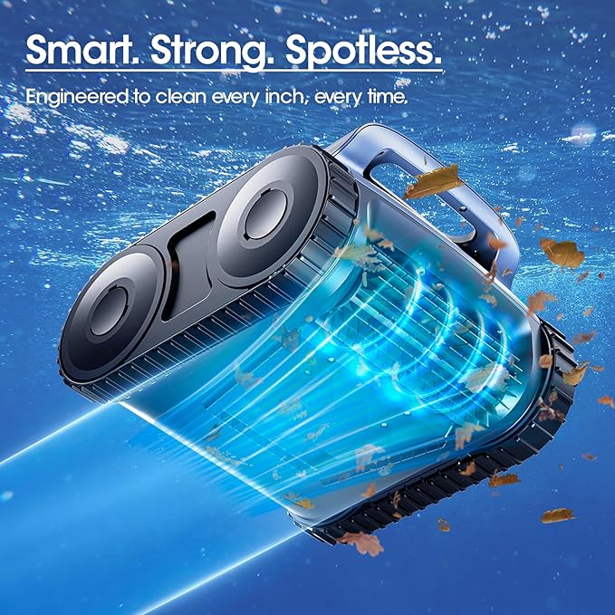 Cordless Robotic Pool Vacuum, Pool Cleaner with Track Drive & Sonar Navigation, 180W Brushless Motor, Wall & Waterline Climbing, 150-Min Runtime, for Inground & Above-Ground Pools up to 2150 Sq. Ft.