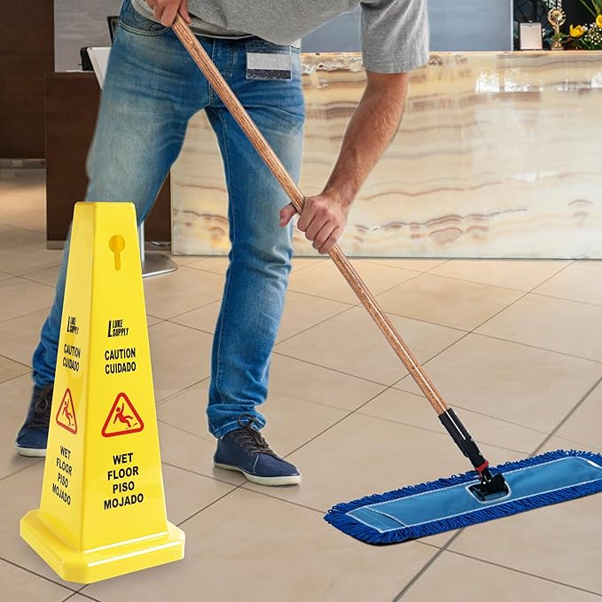 MATTHEW CLEANING 6 Packs 36” Caution Wet Floor Safety Cones for Indoors and Outdoors,Bright Yellow Caution Wet Floor Sign,4-Sided Bilingual Signs,Avoid Fall & Slip Accident