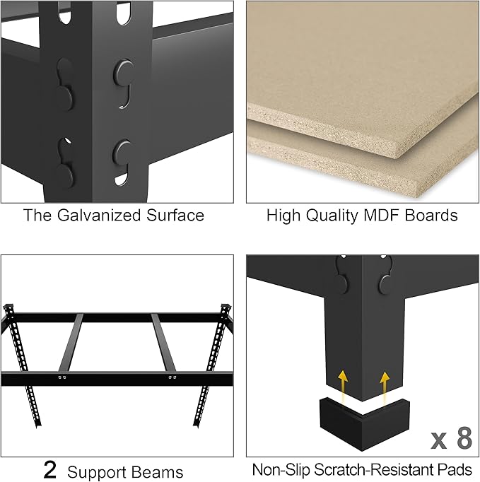 PrimeZone 48" x 24" x 72" Heavy Duty Storage Shelves, 5 Tier Adjustable Garage Storage Shelving, Metal Storage Utility Rack Shelf Unit for Warehouse Pantry Closet Kitchen, Black, 10 Pack