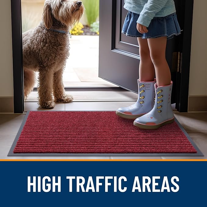 OLANLY Front Door Mat Indoor Outdoor Entrance, Waterproof Heavy Duty Doormat, Fade Resistant, Low Profile, Easy Clean Patio Porch Welcome Floor Mats for Entry, 47x32, Wine Red