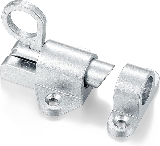 3 Packs Self-Closing Latches，Silver Gray Spring Door Lock，Resilient Bolt Latch Aluminum Alloy Safety Automatic Spring Barrel Slide Door Lock with Screws,Used for Gate,Window and Cabinet etc