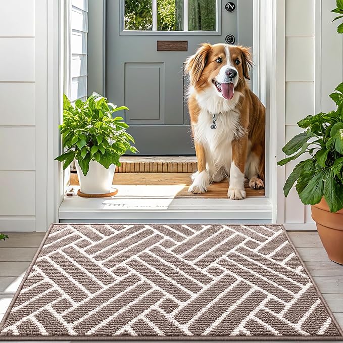 OLANLY Indoor Door Mat, 40x32 Inch, Dirt Resistant and Absorbent, Non-Slip Rubber Backing Floor Mats, Easy Clean Low-Profile Doormat for Entryway, Front Door, and Inside Entrance, Brown