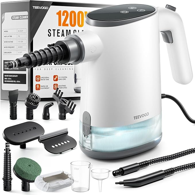 Handheld Steam Cleaner for Home, Portable Steamer Cleaner with 12 Accessories, 15S Fast Heat Up, Steam Adjustable, Hand Held Steamer for Cleaning Grout, Floor, Kitchen, Bathroom, Windows