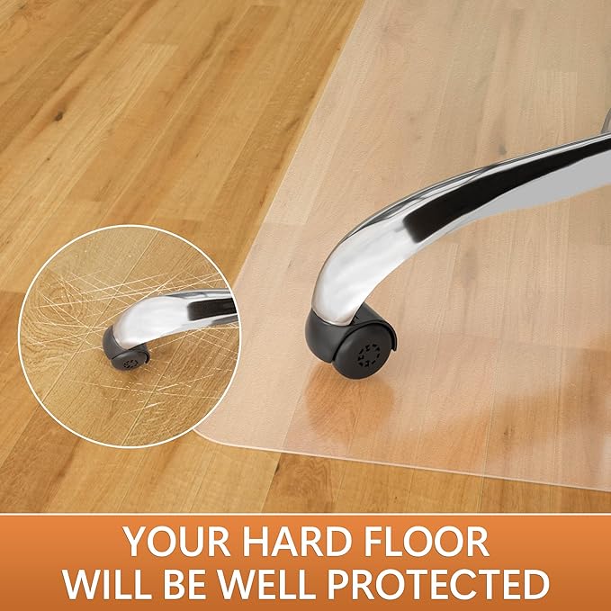 Large Office Chair Mat for Hardwood Floor- 48'' x 60'' Clear Chair Mat for Hard Wood/Tile Floors, Easy Glide Plastic Floor Protector Mat for Office Chairs on Hardwood for Work & Home