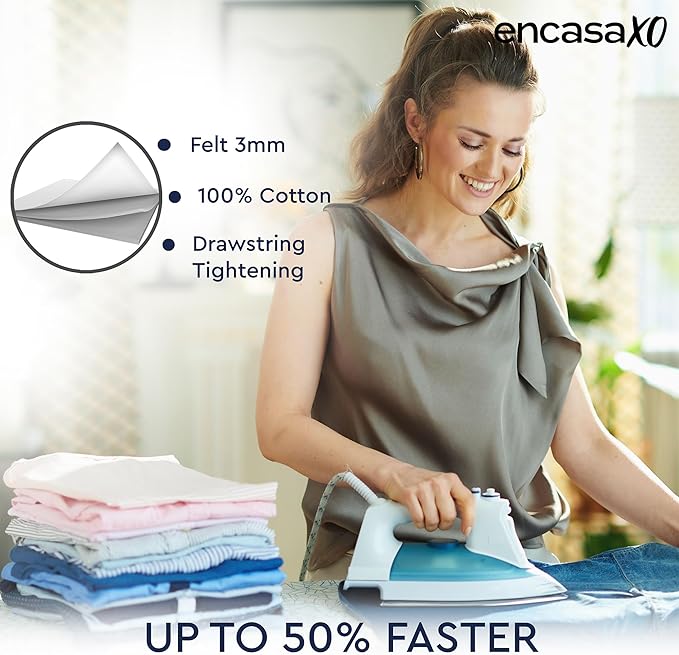 Encasa XO Ironing Board Cover and Pad 42"x14" - Thick 3mm Felt Padding, Drawstring Tightening & Lock, Easy Fit, Scorch & Stain Resistant, Fits Medium Ironing Board - Mauve Tiles