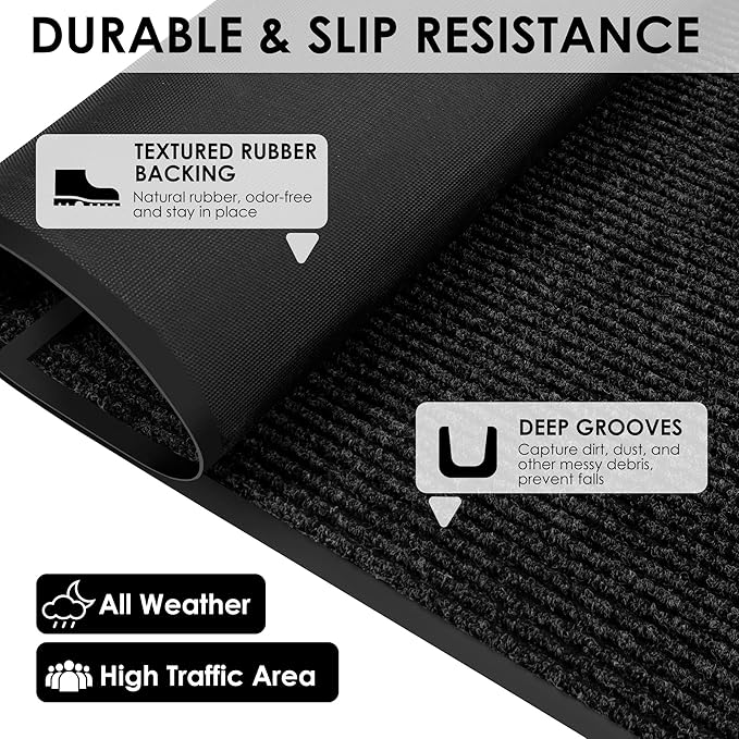 2′ x 12′ Front Door Mat Indoor Outdoor Entrance, Commercial Floor Mat Heavy Duty Dirt Trapper Entryway Doormat, Custom Size Non Slip Rubber Backing Welcome mat, Door Mat for High Traffic Area