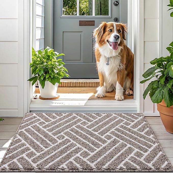OLANLY Runner Indoor Door Mat, 59x23 Inch, Dirt Resistant and Absorbent, Non-Slip Rubber Backing Floor Mats, Easy Clean Low-Profile Doormat for Entryway, Front Door, and Inside Entrance, Khaki
