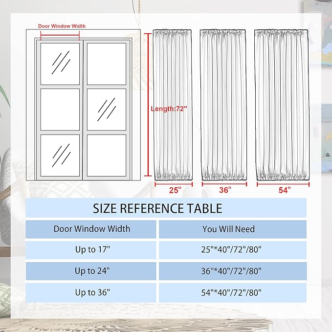 DWCN French Door Curtains – Rod Pocket Thermal Blackout Curtain for Doors with Glass Window, Kitchen and Patio Doors for Privacy, 36 X 72 Inches Long, 1 Curtain Panel with Tieback,Grey