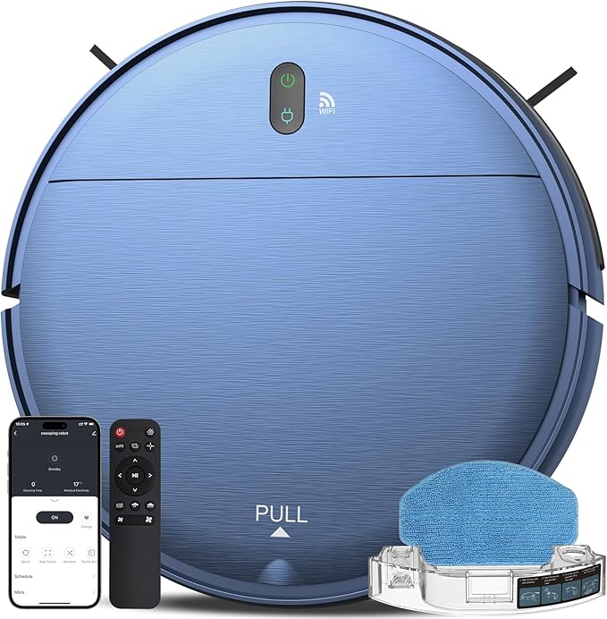 ZCWA Robot Vacuum and Mop Combo,2.4GHz WiFi Link Vacuum Robot,4 Cleaning Mode Robotic Vacuums Cleaner,APP/Remote Aspiradora Robot,Self-Charging Robot Vacuum for Pet Hair,Stains,Carpets,Corner