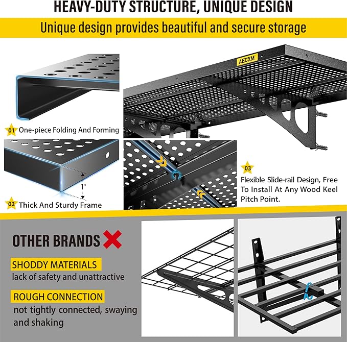 2-Pack 1.64x4ft Adjustable Garage Wall Shelving 560lbs Load Capacity Heavy Duty Wall Mounted Storage Shelf Metal Floating Shelves for Garage(Black)