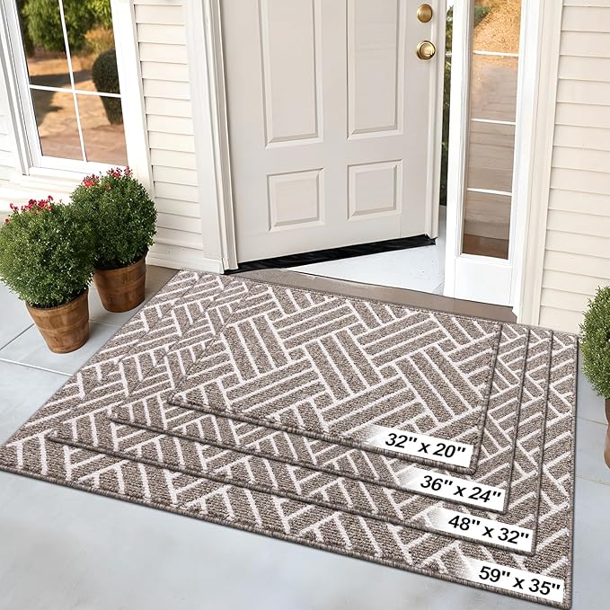 OLANLY Indoor Door Mat, 32x20 Inch, Dirt Resistant and Absorbent, Non-Slip Rubber Backing Floor Mats, Easy Clean Low-Profile Doormat for Entryway, Front Door, and Inside Entrance, Khaki