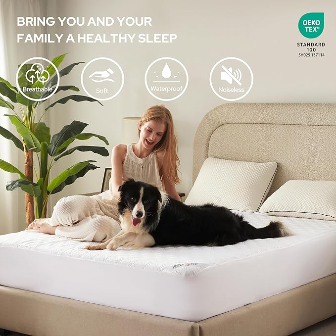 BEDLORE Waterproof Mattress Protector, California King Size Noiseless Mattress Pad with Deep Pocket Fitted Up to 6-18 inches, Soft Noiseless Bed Mattress Cover Washable for Home, Bedroom, Hotel