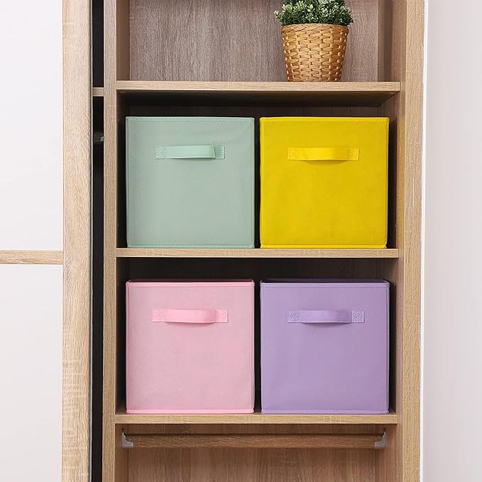 Stero 13x13x13 Inch Fabric Storage Bins 6 Pack Fun Colored Durable Storage Cubes with Handles Foldable Cube Baskets for Home, Kids Room, Closet and Toys Organization Multi Colors