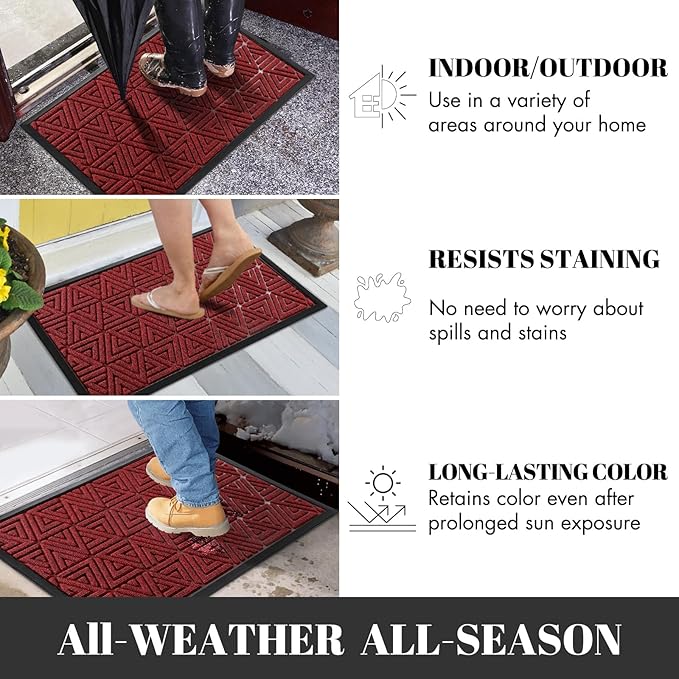 Yimobra Front Door Mat Outside Entrance 72 x 24, Waterproof and Washable Outdoor Mat, Non Slip Rubber Backing, Heavy Duty Welcome Matt for Home Entry Floor Porch Garage Office, Low Profile, Black Red
