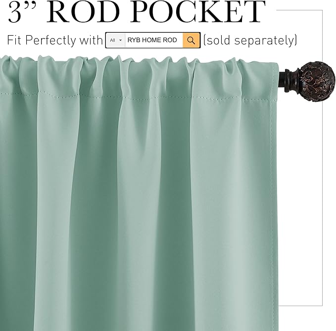 RYB HOME Bathroom Window Curtains - Super Soft Blackout Privacy Curtains for Baby Nursery Bedroom Basement Garege Workshop Kitchen Dining Living Room, W 29 x L 30, Aqua, 2 Pcs